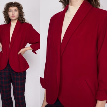 Medium 1940s Red Wool Blazer Jacket | Vintage 40s Open Fit Collared Dolman Sleeve Jacket 