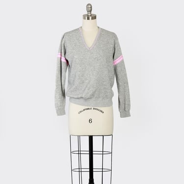 70s 80s gray + pink V neck sweatshirt 