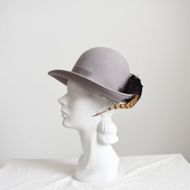 1970s Grey Felt Hat with Pheasant Feather 