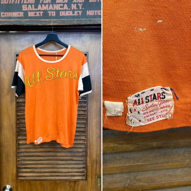 Vintage 1950’s Original “All Stars” Tri-Tone Embroidery Athletic Durene Jersey Tee Shirt, 50’s T-Shirt, Vintage Clothing 