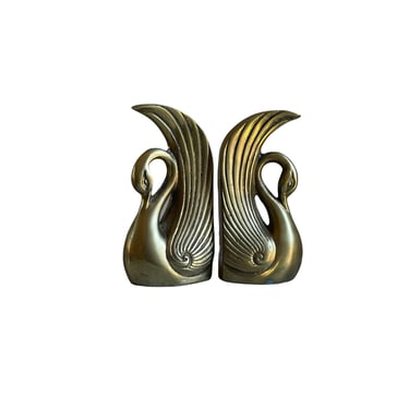 Vintage Brass Swan Bookends 