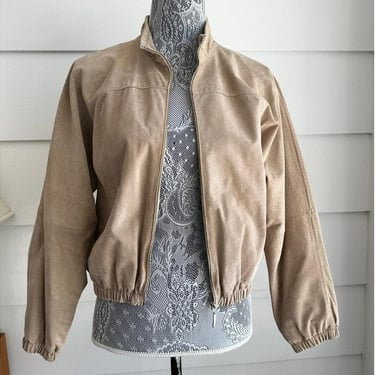 Vintage Beige Suede Bomber Jacket Bloomingdale’s Petite Concepts S/M 