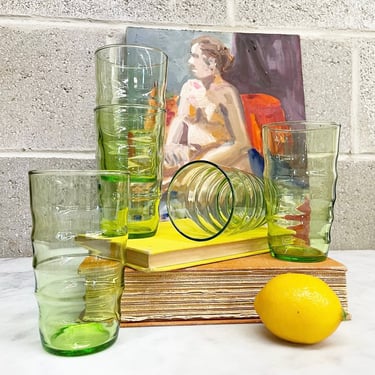 Vintage Drinking Glasses Retro 1960s Anchor Hocking + Mid Century Modern + Set of 5 + Lime Green + Tumblers + Drinkware + MCM +Kitchen Decor 