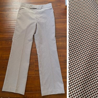 Vintage 1970’s Mens Houndstooth Pants in White and Brown 