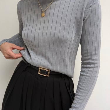 Vintage Stone Ribbed Silk Turtleneck