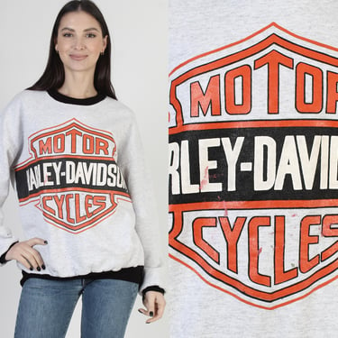 Harley Davidson Sweatshirt, 90s Motorcycle Biker Crewneck, Heather Grey Shirt XL 