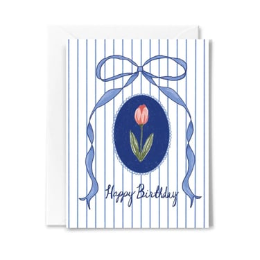 Bow and Tulip Birthday Greeting Card