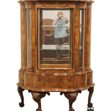 VINTAGE ANTIQUE Ornate French Inspired Traditional Burled Walnut 51" Display Curio Cabinet 