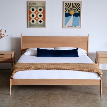 READY TO SHIP king- Danish Design Solid Hardwood Bed | Minimalist Wood Bed Frame | Mid Century Bed | Mid Century Modern Bed 