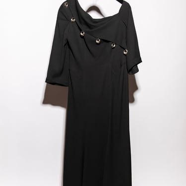 THIERRY MUGLER 90s Black Wool Silver Drop Neckline Dress