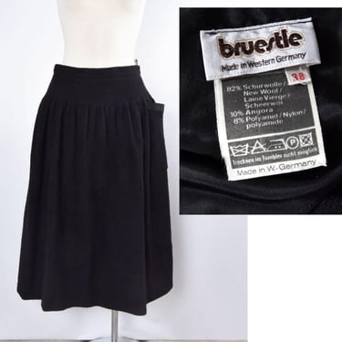 Designer BRUESTLE W. Germany ANGORA Skirt, Black Wool, Flared A Line, West German, 1980's Vintage Full Skirt Dress 