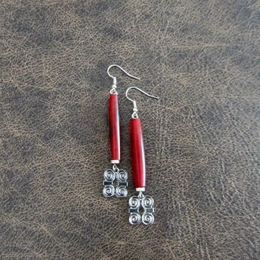 Silver adinkra symbol Afrocentric African earrings, red bone primitive exotic earrings, strength dwennimmen 