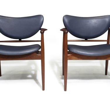 Pair of Finn Juhl NV 48 Chair Blue Leather