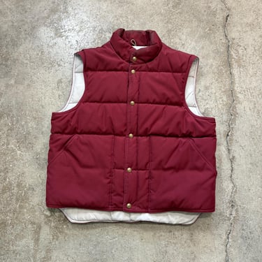 Vintage 1980s LL Bean Wine Red Quilted Snap Button Vest Men’s Large Made in USA 