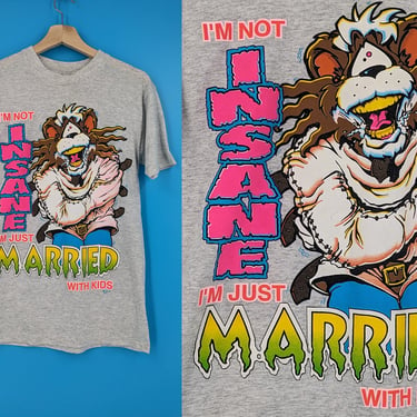 Vintage 90s SSI I'm Not Insane I'm Married with Kids Single Stitch Small Gray T-Shirt 