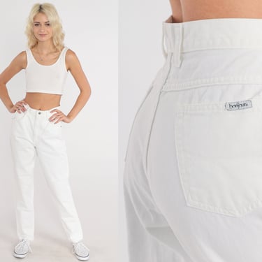 Vintage White Jeans 90s Mom Jeans High Waisted Rise Tapered Leg Slim Fit Jeans Skinny Denim Pants Basic Summer 1990s Crossroads Small S 28 