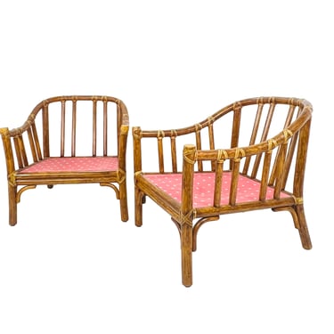 #1598 Pair of Vintage McGuire Rattan Armchairs