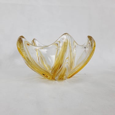 Czech Bohemian Chribska Art Glass, Glass Bowl By Jozef Hospodka, Heavy Bowl, Glass Artwork, Hand Made, Czech Glass, Yellow Bowl, Mcm Glass 