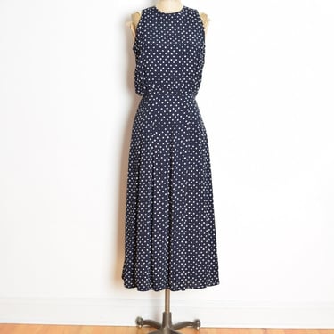 vintage 80s dress navy white polka dot print long maxi sun dress M clothing 