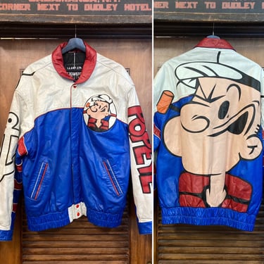 Vintage 1980’s Popeye Design Hip Hop “Maziar” Leather Jacket, 80’s Jacket, 80’s Oversize, 80’s Cartoon, Vintage Clothing 