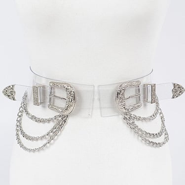 Western-style PVC belt with double layered chains - gold or siler
