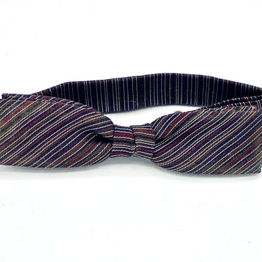 Vintage 1960s Skinny Striped Silk Bow Tie, Men's Mid-Century Accessory, Made in Japan by Matsuya, Gift for Him, Adjustable to 18" 