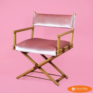 Vintage Faux Bamboo Director’s Chair with Blush Velvet Upholstery