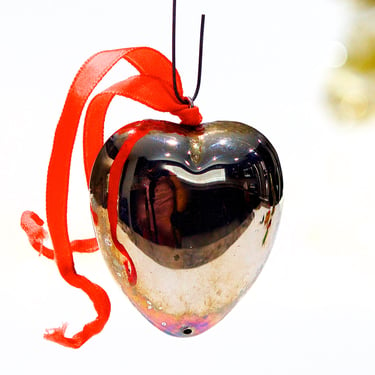 VINTAGE: Silver Plated Puffy Heart Ornament - Holiday - Wedding - Love - Silver Heart - SKU 13-A2-00012963 