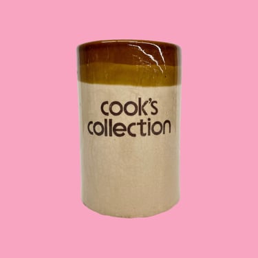 Vintage Utensil Crock Retro 1980s Contemporary + Cooks Collection + Ceramic + Brown and Tan + Ombre + Cylinder Shape + Kitchen Storage 