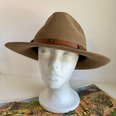 Vintage Stetson Catera Gun Club Fur Felt Leather Turquoise Embellished Band Hat L/XL 