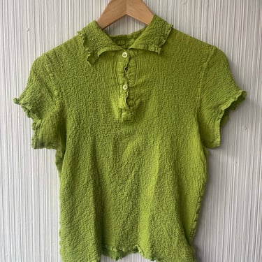 Issey Miyake ME lime green cotton blend crinkly top 
