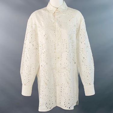NILI LOTAN Size M White Cotton Paisley Lace Button Up Shirt