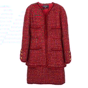 Chanel Setup Suit Jacket Skirt Red