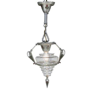 RESTORED Art Deco Gill “Modernique” Pendant with Clear GLASS Shade #2068 