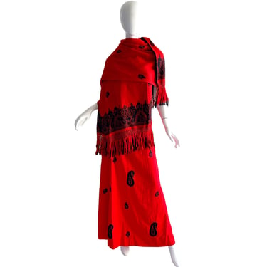 70s Ramona Rull Dress Set / Vintage Kashmiri Embroidered Sari Skirt Set / 1970s India Bohemian Dress Medium 