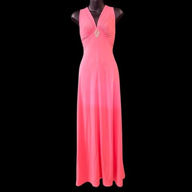 salmon jeweled evening gown 1970s pink disco long dress small 