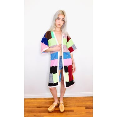 Rainbow Quilt Duster // vintage 70s quilted jacket boho hippie dress blouse hippy 70's 1970's  // XS/S 