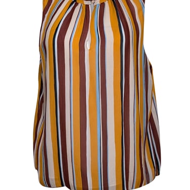 Frame - Orange, Beige, & Burgundy Striped Silk Sleeveless Top Sz M