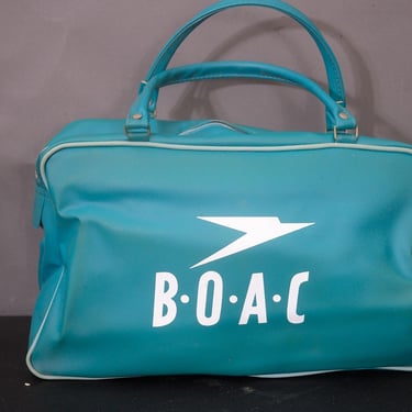 Vintage 60s BOAC Turquoise Cabin Bag | Unused British Airways Vinyl Travel Bag | Collectible Retro | Made in England 