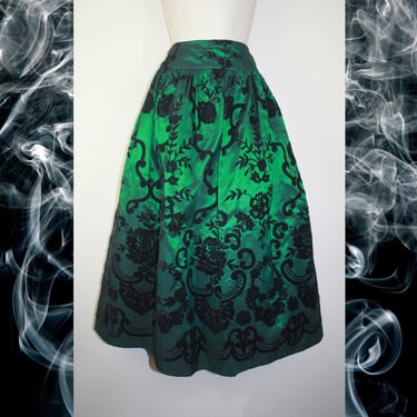 Vintage 1990s Green Formal Skirt, Size Extra Small 