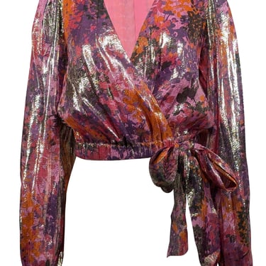 Ramy Brook - Pink, Purple, & Orange Metallic Silk Blend Blouse Sz XXS