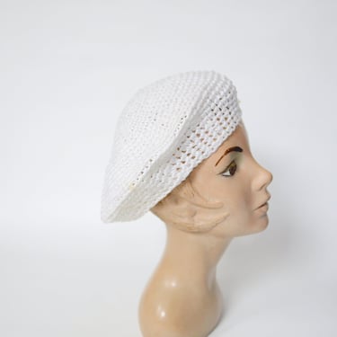 1980s White Raffia Beret 