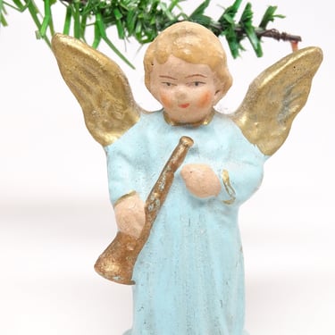 Antique 1940's German Angel, Hand Painted for Christmas Nativity Creche or Putz, Made in Western Germany 