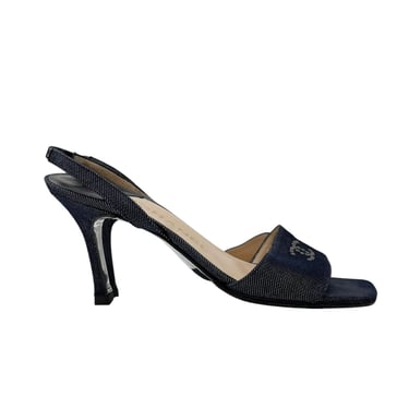 Chanel Denim Studded Slingback Heels