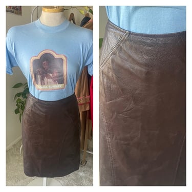 Vintage Brown Leather Skirt | High-Waisted A-Line Leather Skirt | 1990s | Soft Leather Skirt | Size Small 