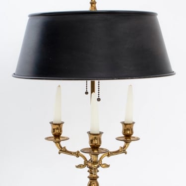 Brass 3-Branch Tole Peinte Shade Bouillotte Lamp