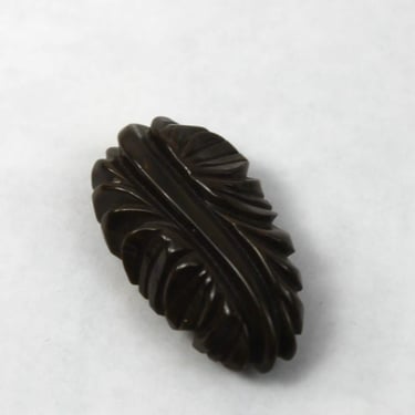 Bakelite Dress Fur Scarf Clip Olive Green Carved 