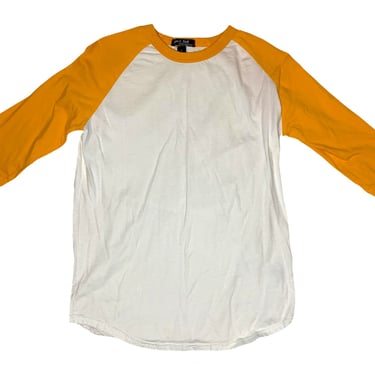 90s Baseball Tee // Golden Yellow 3/4 Sleeves and White Shirt Top // Sport-tek by Sports Authority 