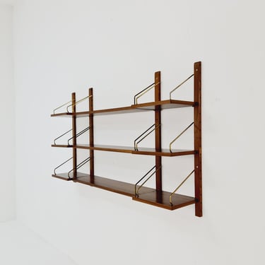 Midcentury Danish walnut Wall-Mounted Shelving Unit, by Royal for Poul Cadovius, 1960s 