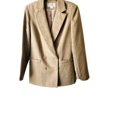 Emily 80s Vintage Tan Plaid Double Breasted Blazer 